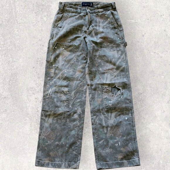 Abercrombie & Fitch Pants Mens 29x29 Green Baggy Camo Double Knee Distressed - Picture 1 of 7